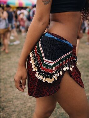 Vintage 60’s tie beaded dance skirt necklace or wall hanging cowrie shell bead